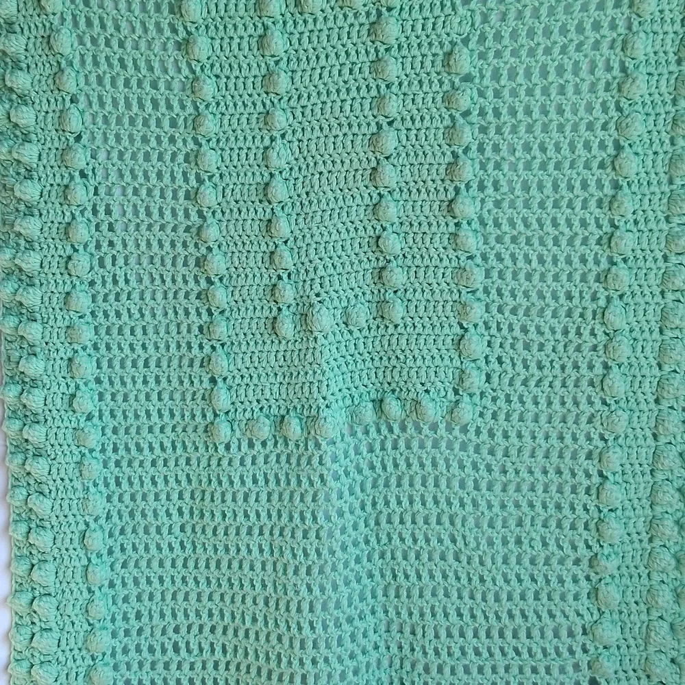 Handmade Vintage Crochet Throw Blanket Green